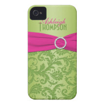 Personalized Pink and Green Damask iPhone 4 Case