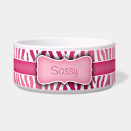Personalized Pink and White Zebra Pattern petbowl