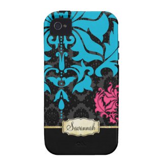 Personalized Pink Aqua Black and Gold iPhone Case Vibe Iphone 4 Case
