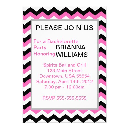 Personalized Pink & Black Chevron Bachelorette Announcements