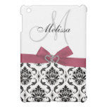 Personalized Pink Black Damask Monogram iPad Mini Cases