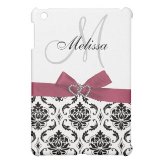 Personalized Pink Black Damask Monogram iPad Mini Cases