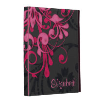Personalized Pink Black Floral iPad Folio Case