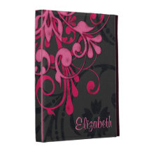 Personalized Pink Black Floral iPad Folio Case