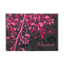 Personalized Pink Black Floral iPad Mini Folio Cover For iPad Mini