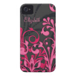 Personalized Pink Black Floral iPhone 4 Case