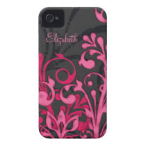 Personalized Pink Black Floral iPhone 4 Case