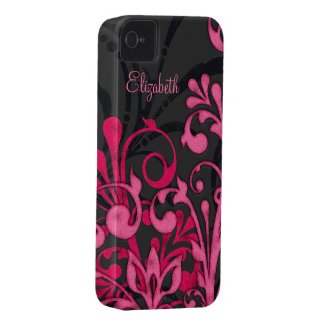 Personalized Pink Black Floral iPhone 4 Case casematecase