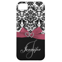 Personalized Pink, Black Ornate Damask Case iPhone 5 Cases