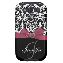 Personalized Pink, Black Ornate Damask Case Samsung Galaxy SIII Cover