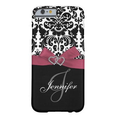 Personalized Pink, Black Ornate Damask Pattern Barely There iPhone 6 Case