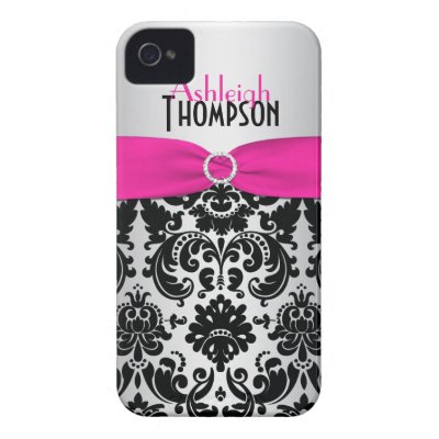 Personalized Pink, Black, Silver Damask Case-mate Iphone 4 Cases