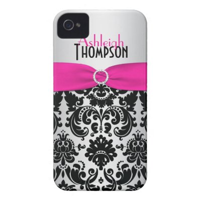 Personalized Pink, Black, Silver Damask Case-mate Iphone 4 Cases Casemate_case