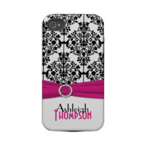 Personalized Pink, Black, White Damask Tough Iphone 4 Covers