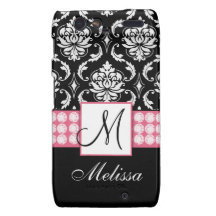 Personalized Pink Black White Damask RAZR Case Droid RAZR Case