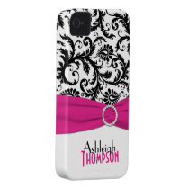 Personalized Pink, Black, White Floral Damask Case-mate Iphone 4 Cases