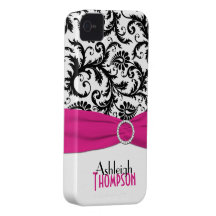 Personalized Pink, Black, White Floral Damask Case-Mate iPhone 4 Cases