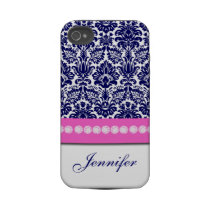 Personalized Pink Blue White Fancy Damask Tough Iphone 4 Cover