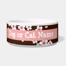 Personalized Pink/Brown Dogwood Blossom Dog Bowl