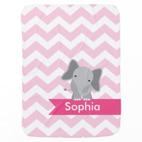 Personalized Pink Chevron Elephant Baby Blankets