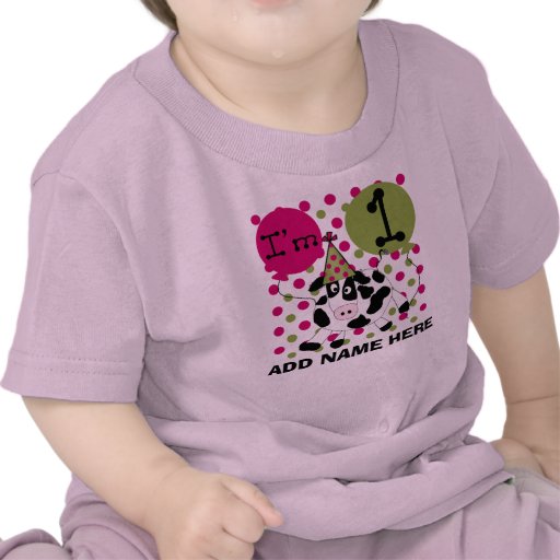 Personalized Pink Cow 1st Birthday Tshirt