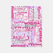 Customizable name Pink Custom typography word text Collage Girls Fleece Blanket