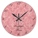 Personalized Pink Damask Round Clocks