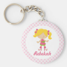 Personalized Pink Dots Blonde Roller Skater v2 Keychain