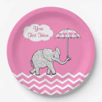 Personalized Pink Elephant Baby Shower Plates