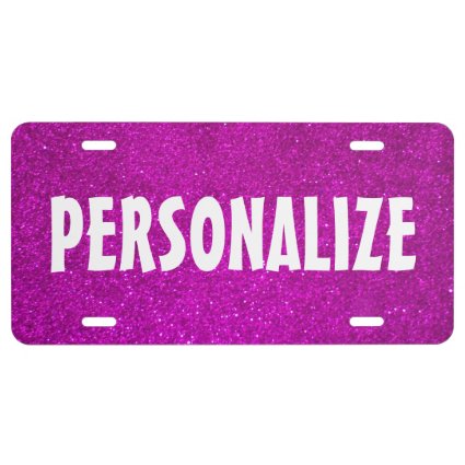Personalized pink faux glitter license plate license plate
