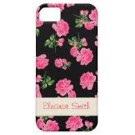 Personalized hot pink flowers on black floral iPhone case