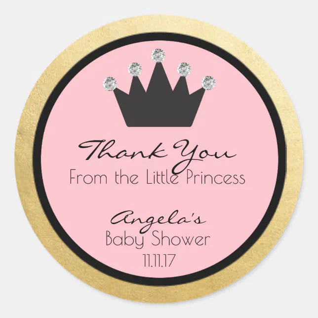 Personalized Pink Gold Princess Baby Shower Labels Zazzle