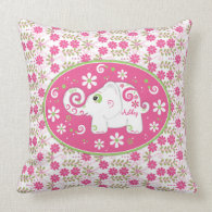 Personalized Pink Green Elephant Daisy Floral throwpillow