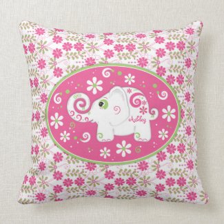 Personalized Pink Green Elephant Daisy Floral throwpillow