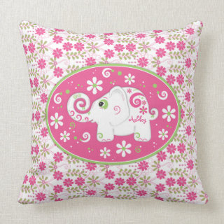 Personalized Pink Green Elephant Daisy Floral Pillow