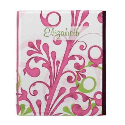 Personalized Pink Green Floral iPad Folio Case
