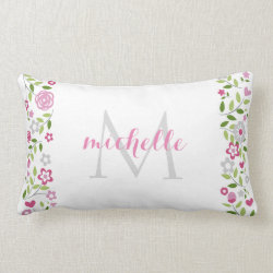 Personalized Pink Grey Floral Monogram Pattern Pillow
