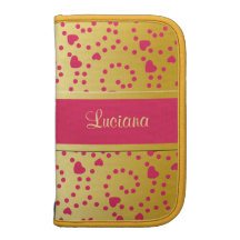 Personalized Pink Hearts and Swirls on Gold Planner