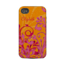 Personalized Pink Orange Floral iPhone 4 Case