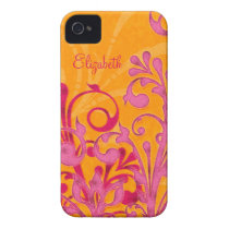 Personalized Pink Orange Floral iPhone 4 Case