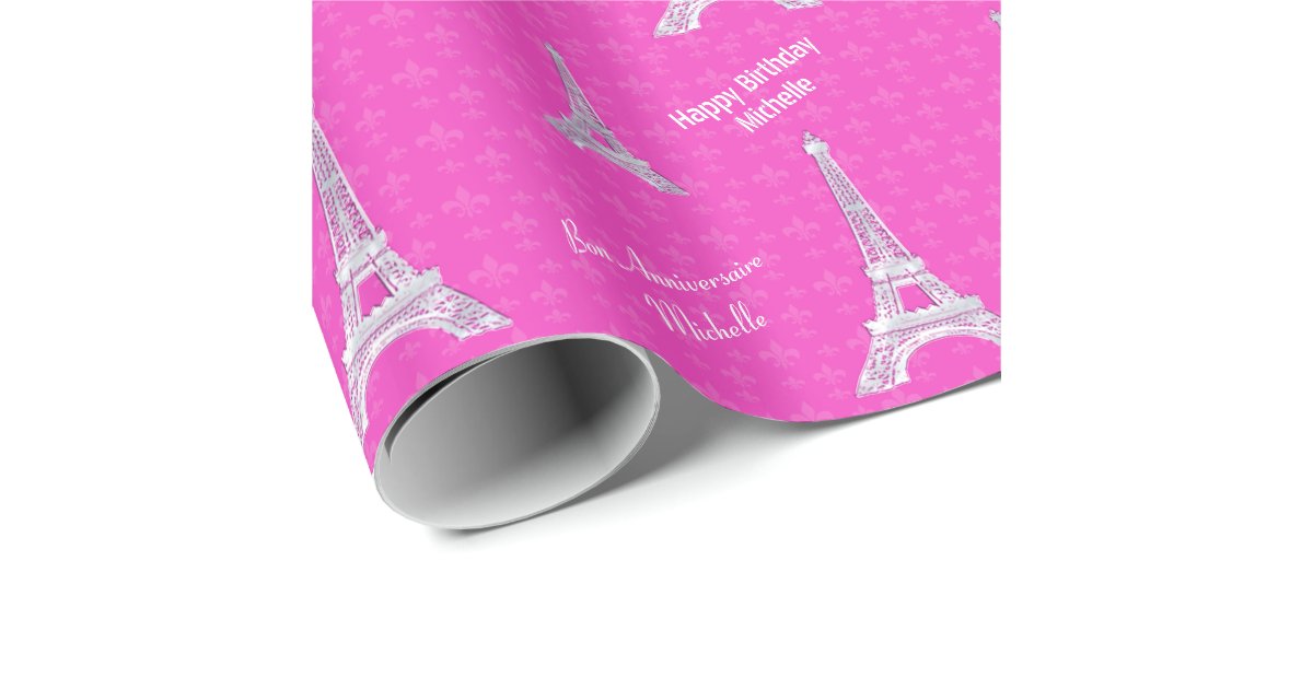 Personalized Pink Paris Eiffel Tower Wrapping Paper Zazzle