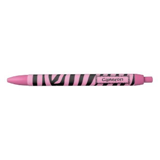 Personalized Pink Pen Pink and Black Zebra Stripes
