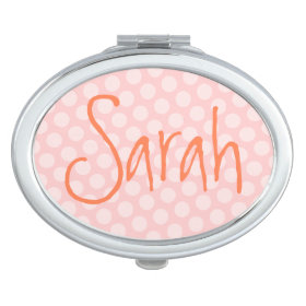 Personalized Pink Polka Dot Travel Mirror