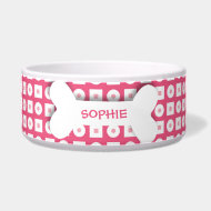 Personalized pink polkadots dog bone pet food bowl petbowl
