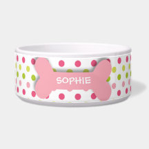 Personalized pink polkadots dog bone pet food bowl dog water bowls
