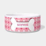 Personalized pink polkadots dog bone pet food bowl dog bowls