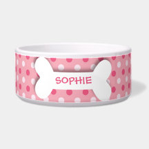 Personalized pink polkadots dog bone pet food bowl dog bowls