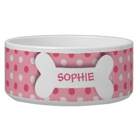 Personalized pink polkadots dog bone pet food bowl dog bowls