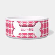 Personalized pink polkadots dog bone pet food bowl petbowl