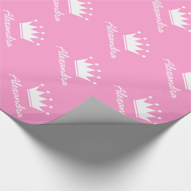 Personalized pink princess crown wrapping paper 4/4